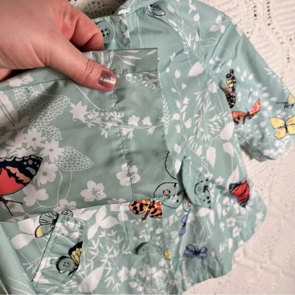 BABY GAP | Girl's Jacket Butterfly Print Raincoat With Hood Mint Green 24 Months